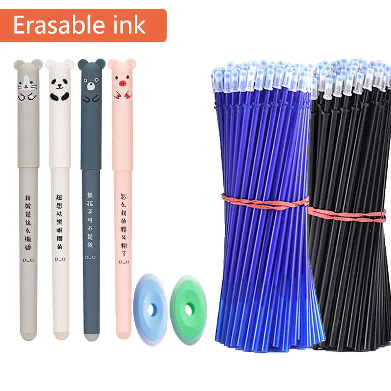 4+2+20 Pcs/Set Kawaii Erasable Gel Pens 0.35mm Waterproof  Blue/Black/Red Gel Ink Stationery School supplies for Office Student 