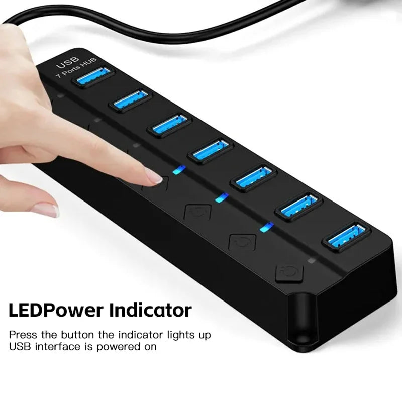 Razdelilnik USB s posameznimi stikali, 4 ali 7 priključkov