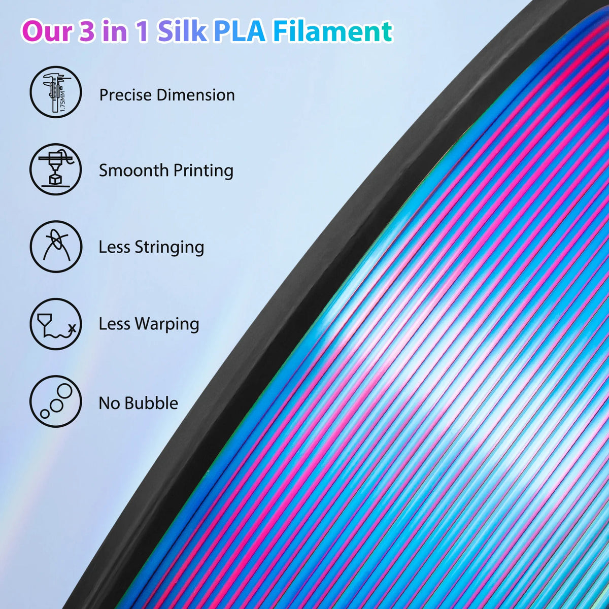 Tricolour Silk PLA Filament, Red/Blue/Green, 1.75 mm, 250 g