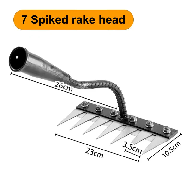 5/6/7/8 Teeth Iron Gardening Hoe Weeding Rake Farm Tool Grasping Raking Loosening Soil Nail Rake Tool Artifact Harrow Farm Tool 