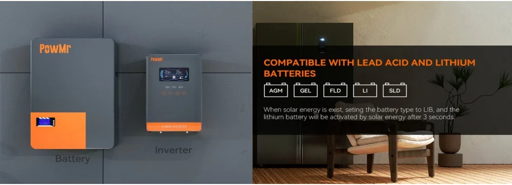 POWMr 24V 4000W Solar Inverter 24VDC to 110VAC 140A MPPT Pure Sine Wave Off Grid Inverter with LCD Display Built in Lithium BMS Communication for Home RV Inversor