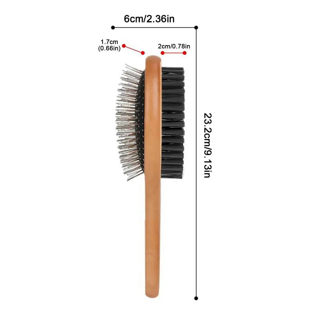 Double-Sided Pet Grooming Brush with Wooden Handle