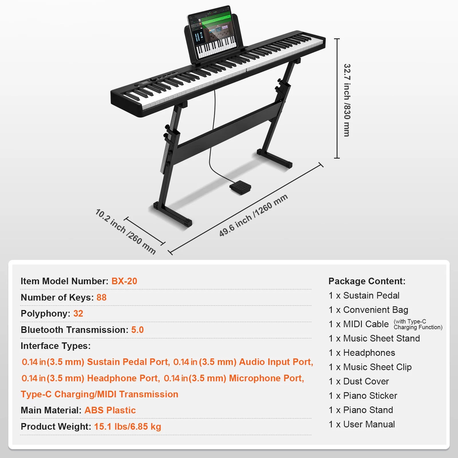 SucceBuy 88 Key Folding Keyboard Piano Bluetooth, MIDI Portable Electronic Digital Foldable Piano Rechargeable for Beginners Use