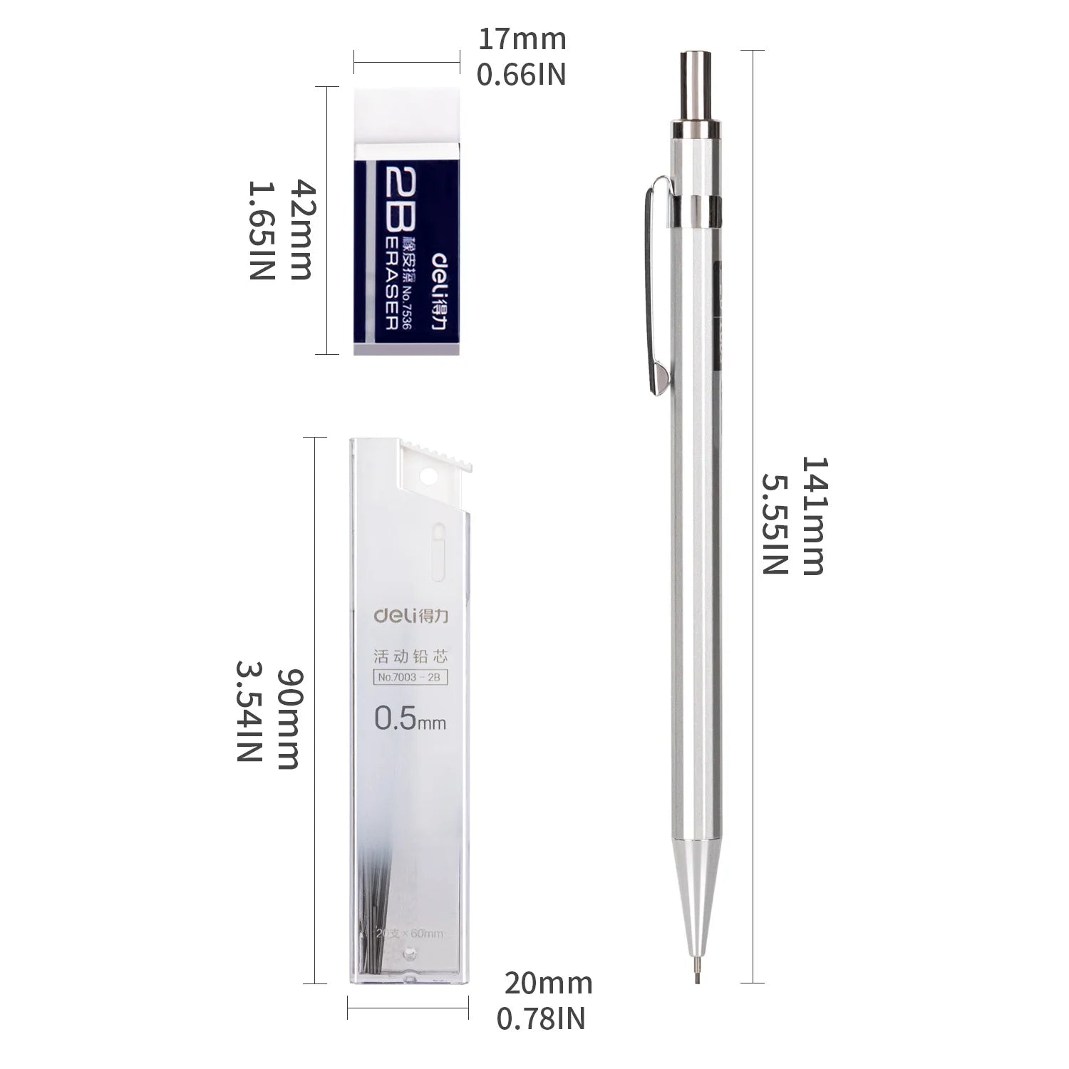 Deli 0.5mm Mechanical Pencil Set 2B Refillable Precision Writing