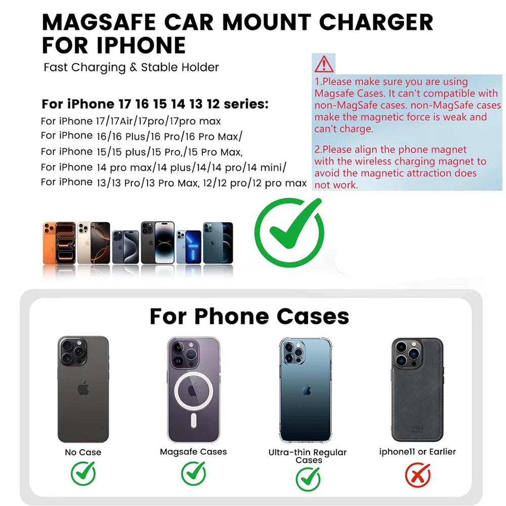 Magnetic Car Vent Wireless Charger for iPhone 12–17