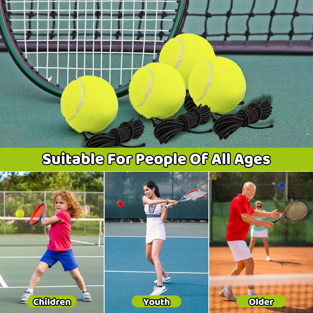 Tennis Training Ball with Elastic String - Rebound Self Practice Ball Tennis Solo Training Tool