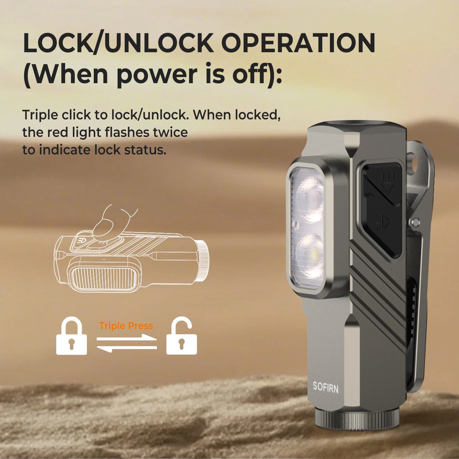 Lanternă EDC compactă 1000LM USB-C reîncărcabilă cu clemă magnetică