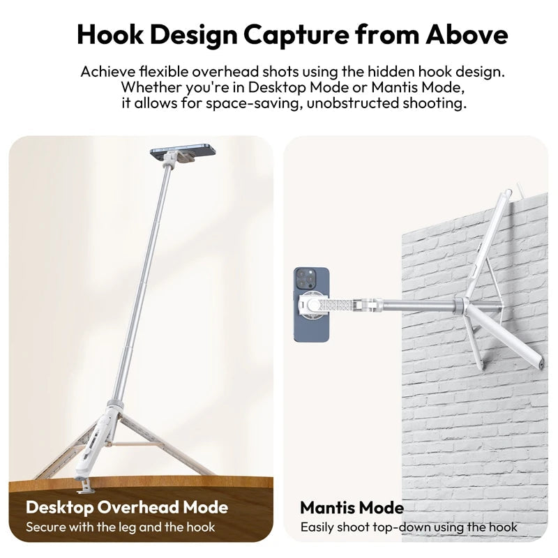 Ulanzi TT88 1.44M Overhead Selfie Stick Phone Tripod with Magnetic Clamp Wireless Remote Extension Tripod for LiveStreaming Vlog 