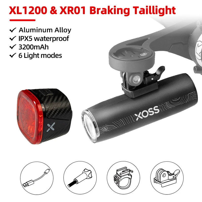 XOSS XL1200 Headlight 200-1200 Lm  Bike Light Waterproof Rechargeable Front Lamp Bicycle Light Aluminum Ultralight Flashlight 
