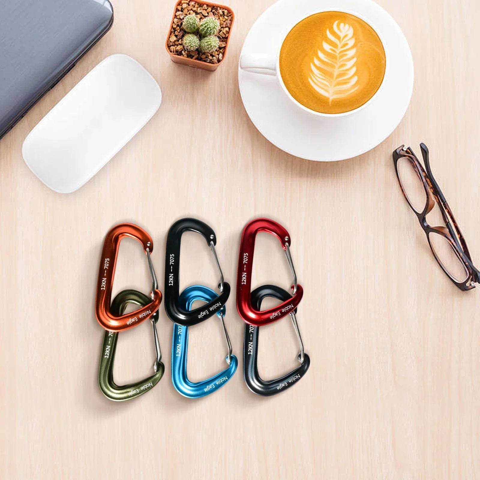 6-Piece 12kN Aluminum D-Ring Carabiner Set