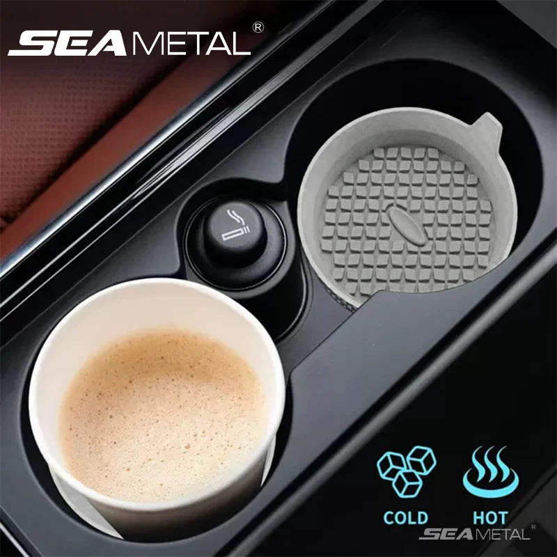 SEAMETAL 2Pcs Car Cup Coasters Non-Slip Silicone Cup Cushion Waterproof Washable Vehicle Coaster Auto Drink Holder Bottom Mat