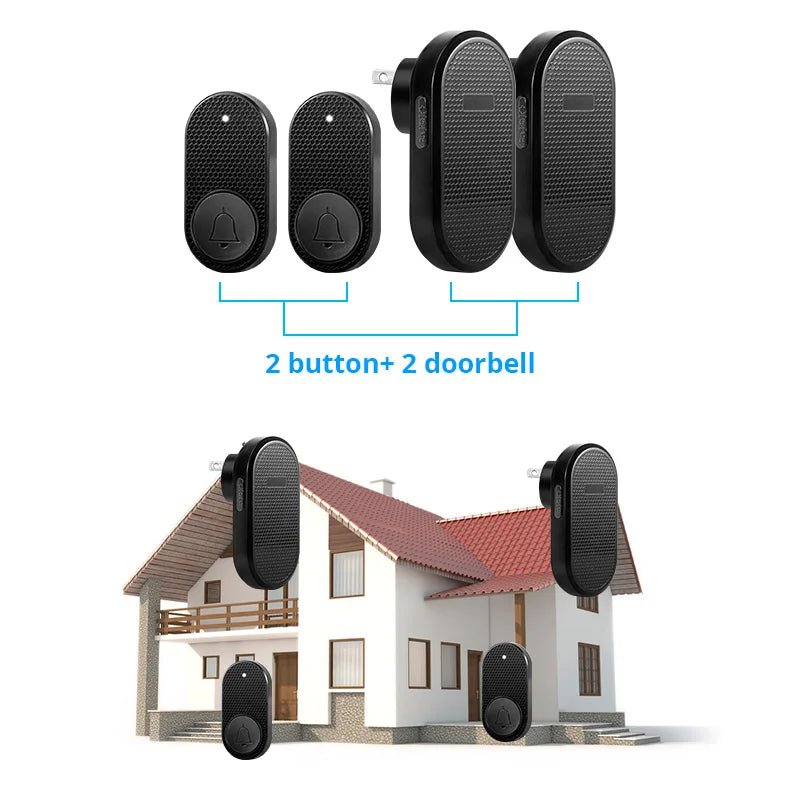 Wireless Doorbell with 33 Chimes, 4 Volume Levels, 150m Range