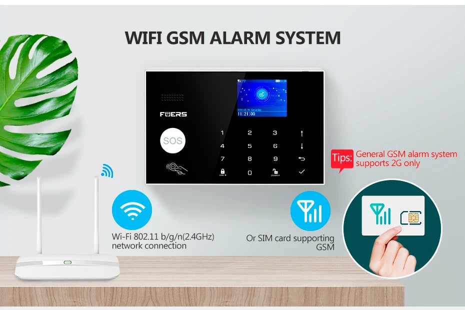FUERS G30 Wireless WIFI GSM Alarm System Home Burglar Security Alarm System Tuya Smart APP Control with Door and Motion Sensor