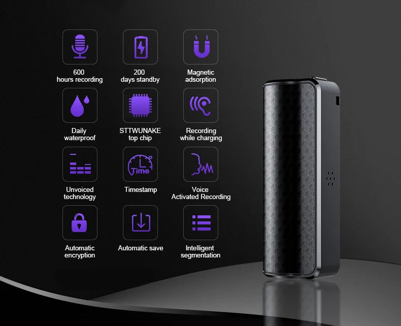 Mini Voice Activated Recorder 600 Hours Time Built-in Magnet Small Digital Audio Recording Device Sound Dictaphone 