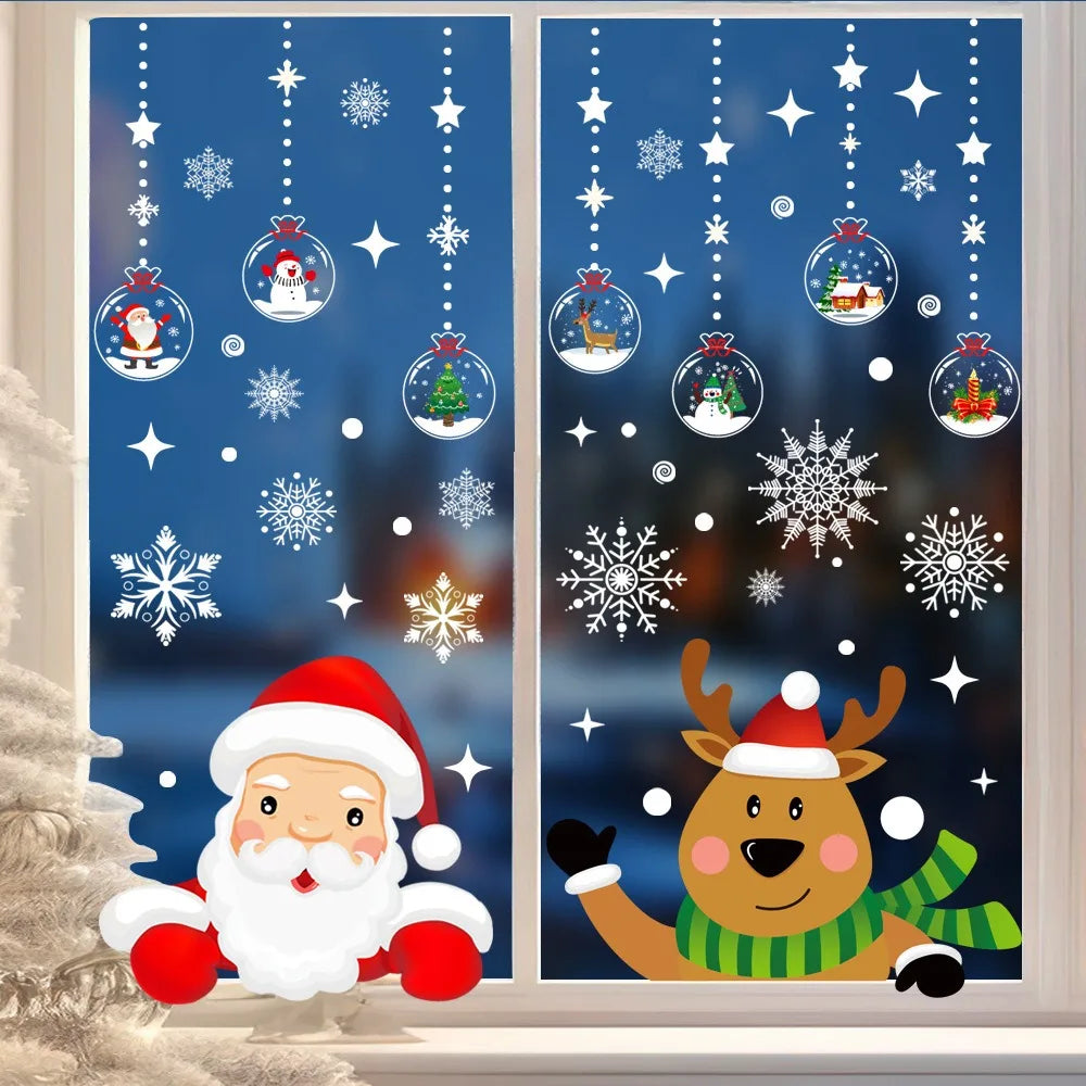 Christmas Window Electrostatic Sticker Cartoon Santa Claus Elk Snowflake Glass Sticker Merry Christmas Decor Happy New Year 2026 