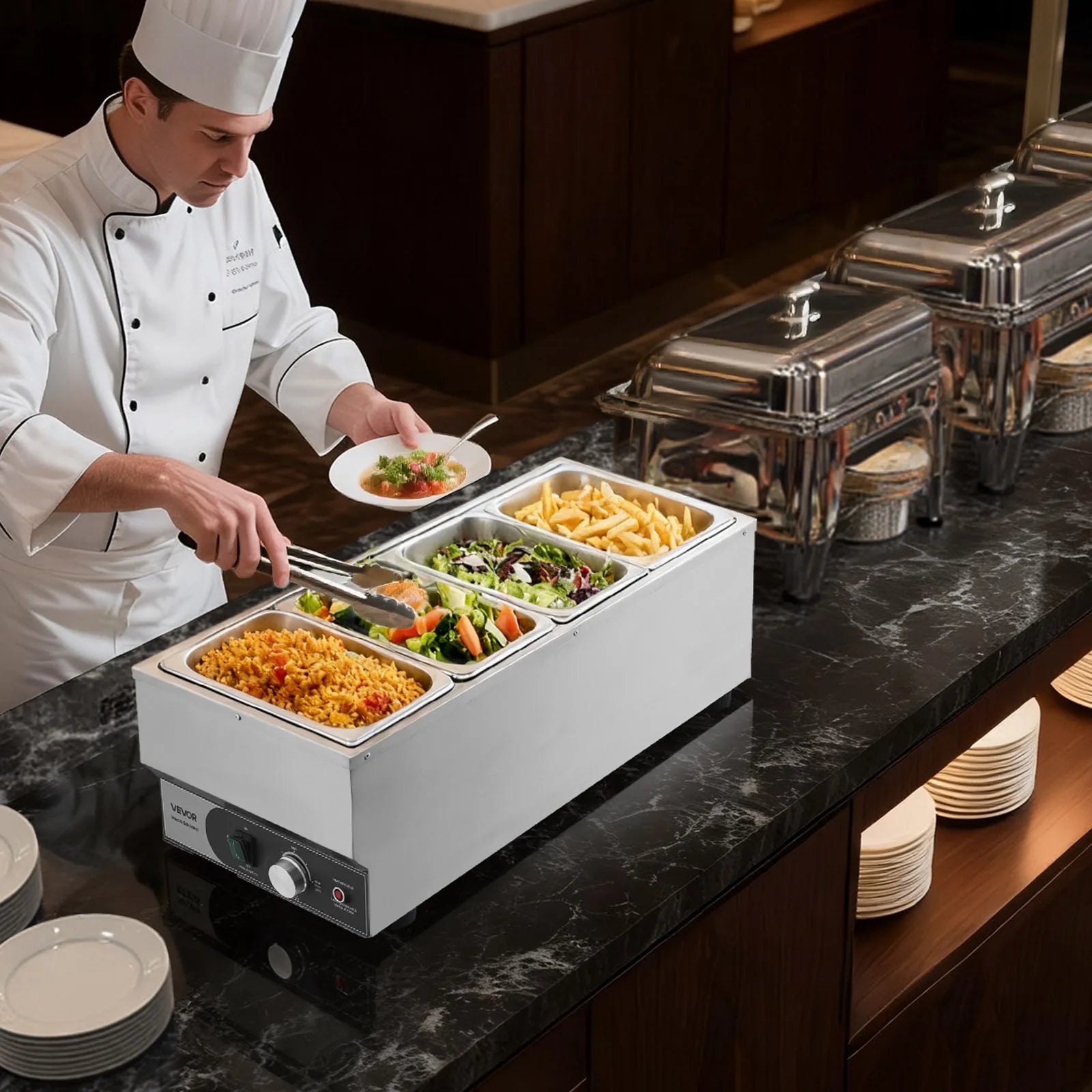 Επαγγελματικό Θερμαντικό Τροφίμων 1500W Bain Marie με 4 Δοχεία
