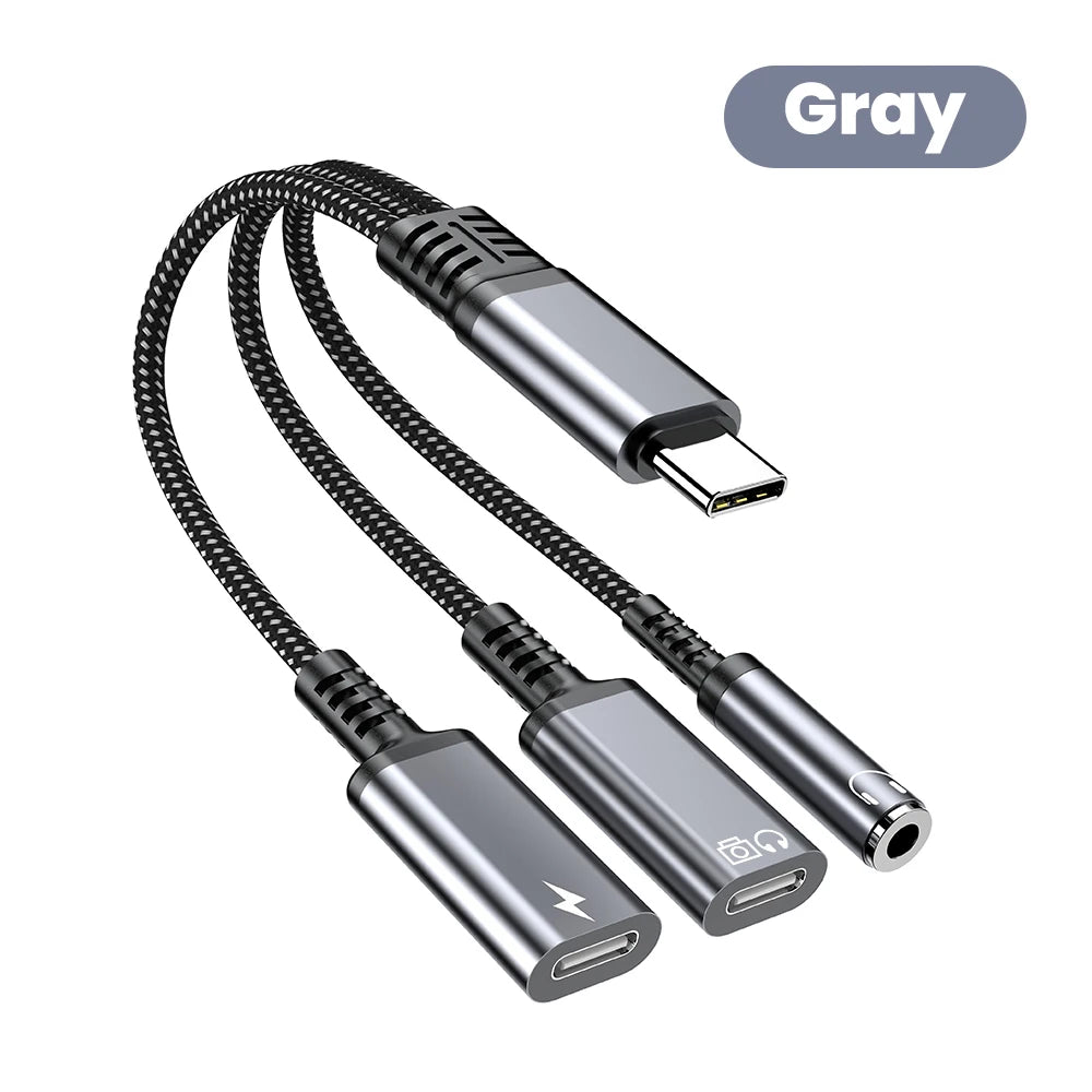 محول صوت وشحن USB-C ثلاثة في واحد