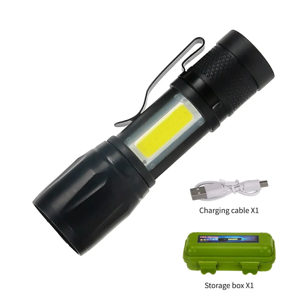 Lampe torche rechargeable mini avec mise au point réglable et lumière latérale