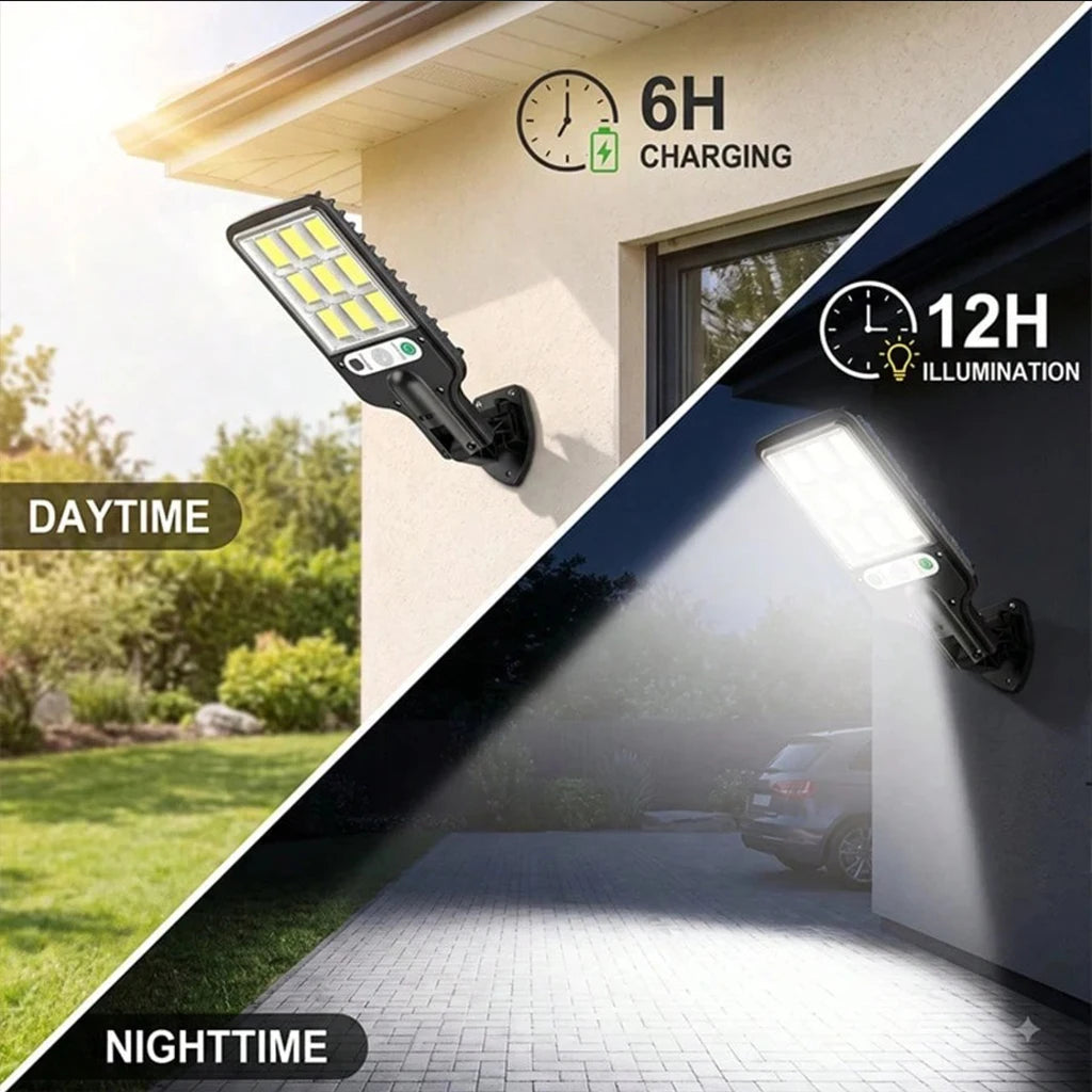 Solar Outdoor Motion Sensor Wall Light, 108 LED, Remote Control, IP65 Waterproof