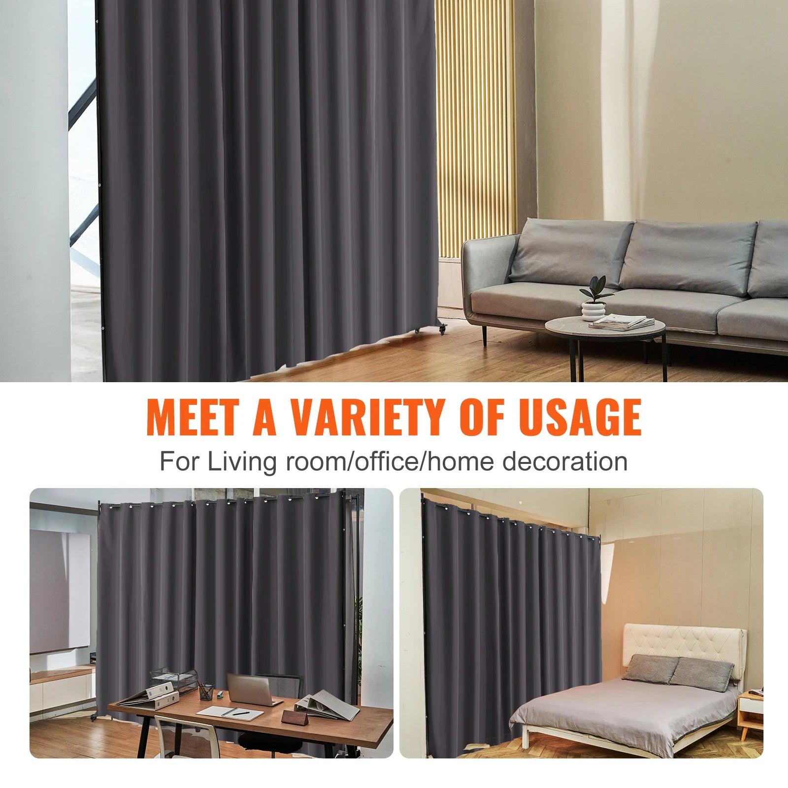 SucceBuy Room Divider Portable Panel Privacy Screen with Wheels Freestanding for Office Bedroom Dining Room Study Gray Decor