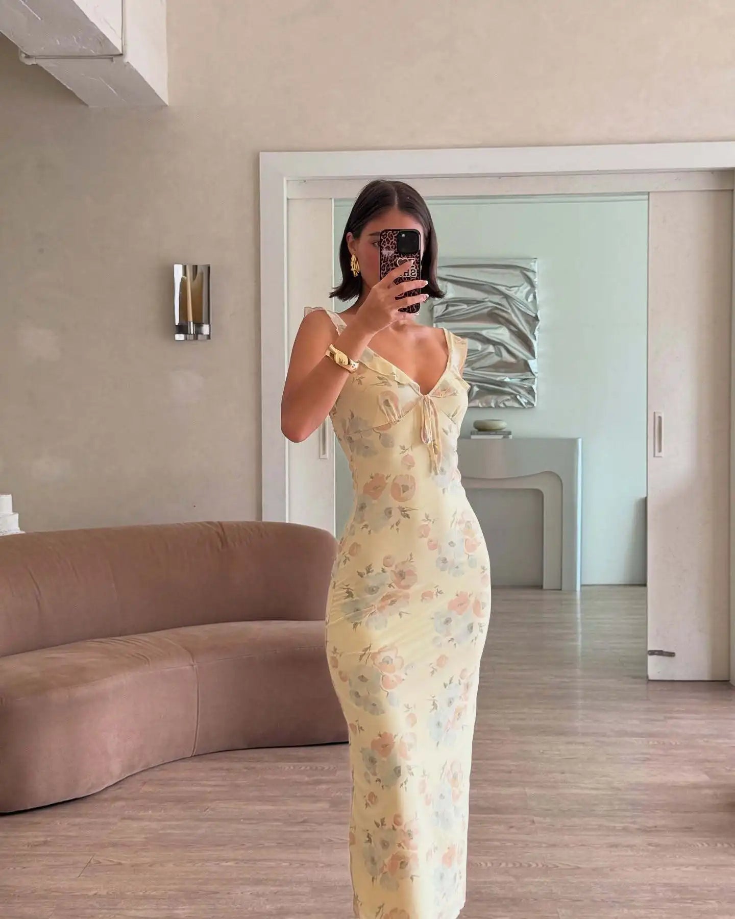 Cryptographic Summer Floral Print Plunge Maxi Dress Outfits Sexy Backless Fairy Sun Dresses Vacation Beachwear Vestido Coquette 