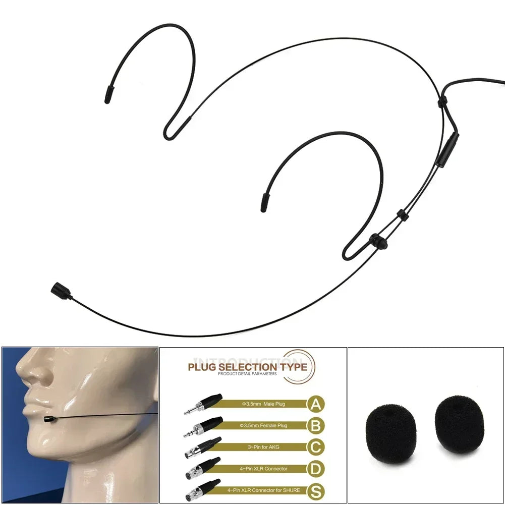 Double Earhook Headset Microphone with 2 Covers, 5 Plugs
