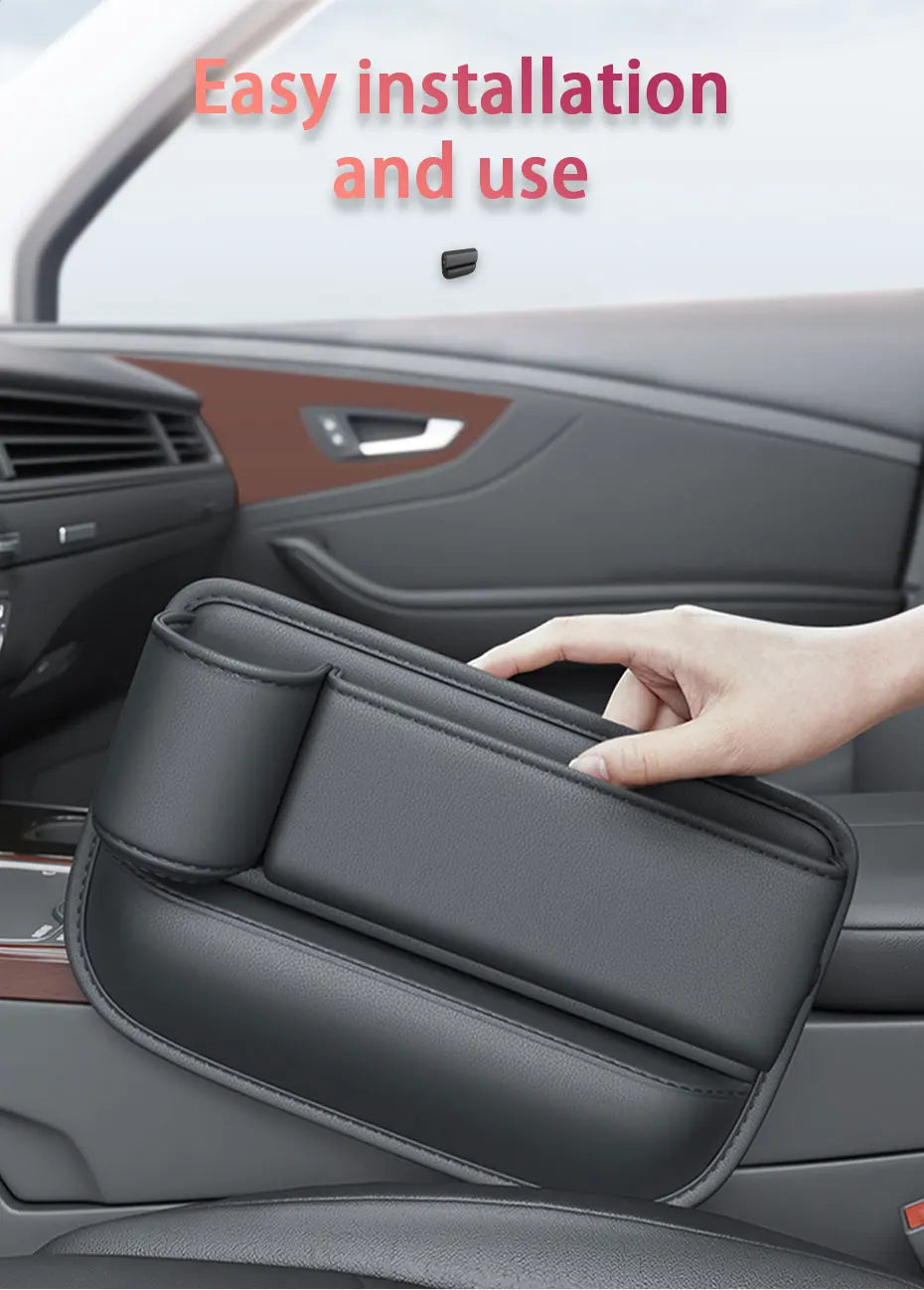 SEAMETAL Car Seat Gap Organizer with Cup Holder Wear-Resistant PU Leather Center Console Storage Bag Universal Seat Gap Filler