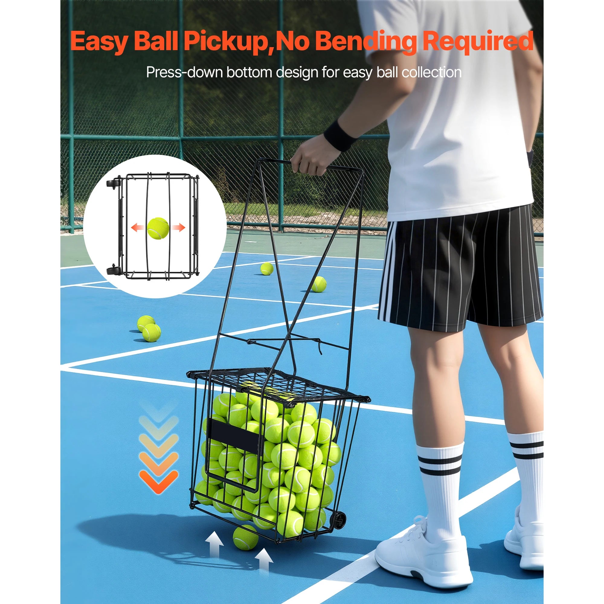 SucceBuy 75 teniszlabda-hordó, 272 tenniszlabda-gyűjtő, Pickleball kosárkocsi kerekekkel, hordozható Pickleball kísérő edzéshez, szállítási tárolásra