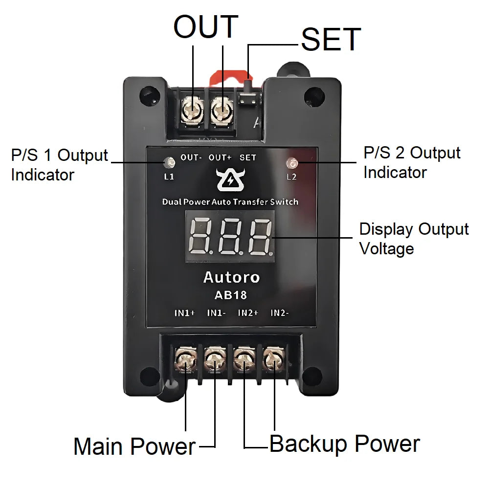 AB18 12-60V DC Automatic Transfer Switch