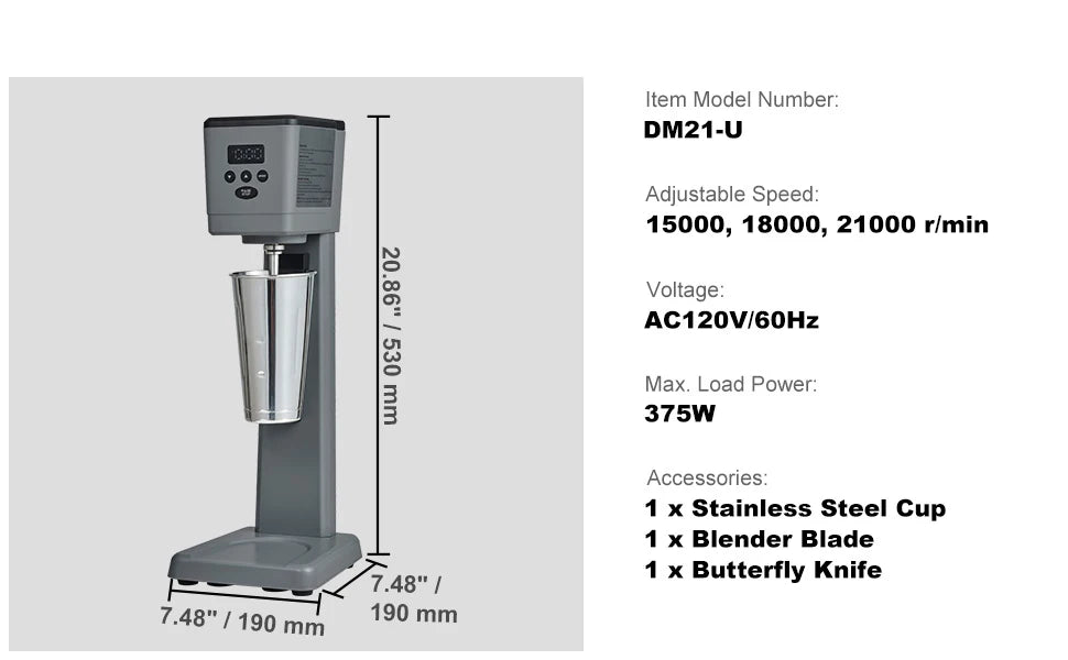 Mixeur à milkshake électrique 375W avec 3 vitesses et gobelet en acier de 820 ml