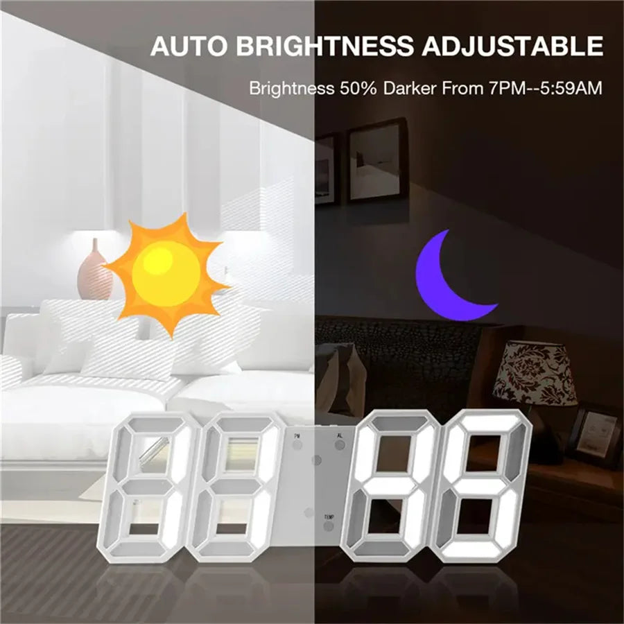 3D LED Digital Clock Wall Decoration Glow Night Mode Decoration for Bedroom Adjustable Electronic Watch Room Decor Aesthetics 