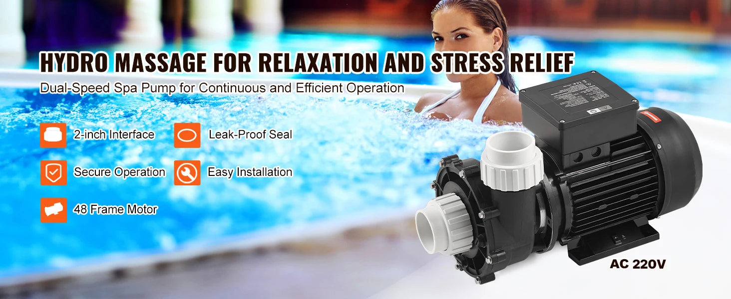 SucceBuy 2 Ταχύτητα SPA Αντλία 48/56-Πλαίσιο AC110-120V SPA Αντλία 1.5HP/3HP/4HP Υψηλή Ταχύτητα Διάμετρος 2'' Θέση 90° Περιστροφικό Διασύνδεση για υδρομασάζ