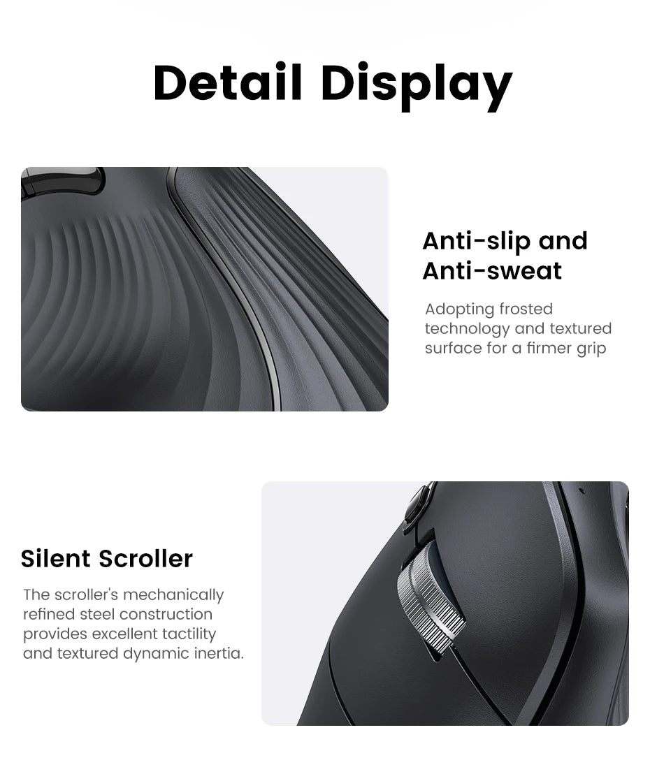 UGREEN Vertical Mouse Wireless Bluetooth5.0 2.4G Ergonomic 4000DPI 6 Mute Buttons for MacBook Tablet Laptops Computer PC Mice 