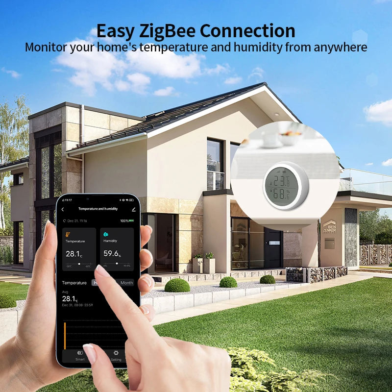 Work with Tuya Smart ZigBee Thermometer Home Indoor Temperature And Humidity Se nsor LCD Display APP Voice Control Alexa Google Home Assistant