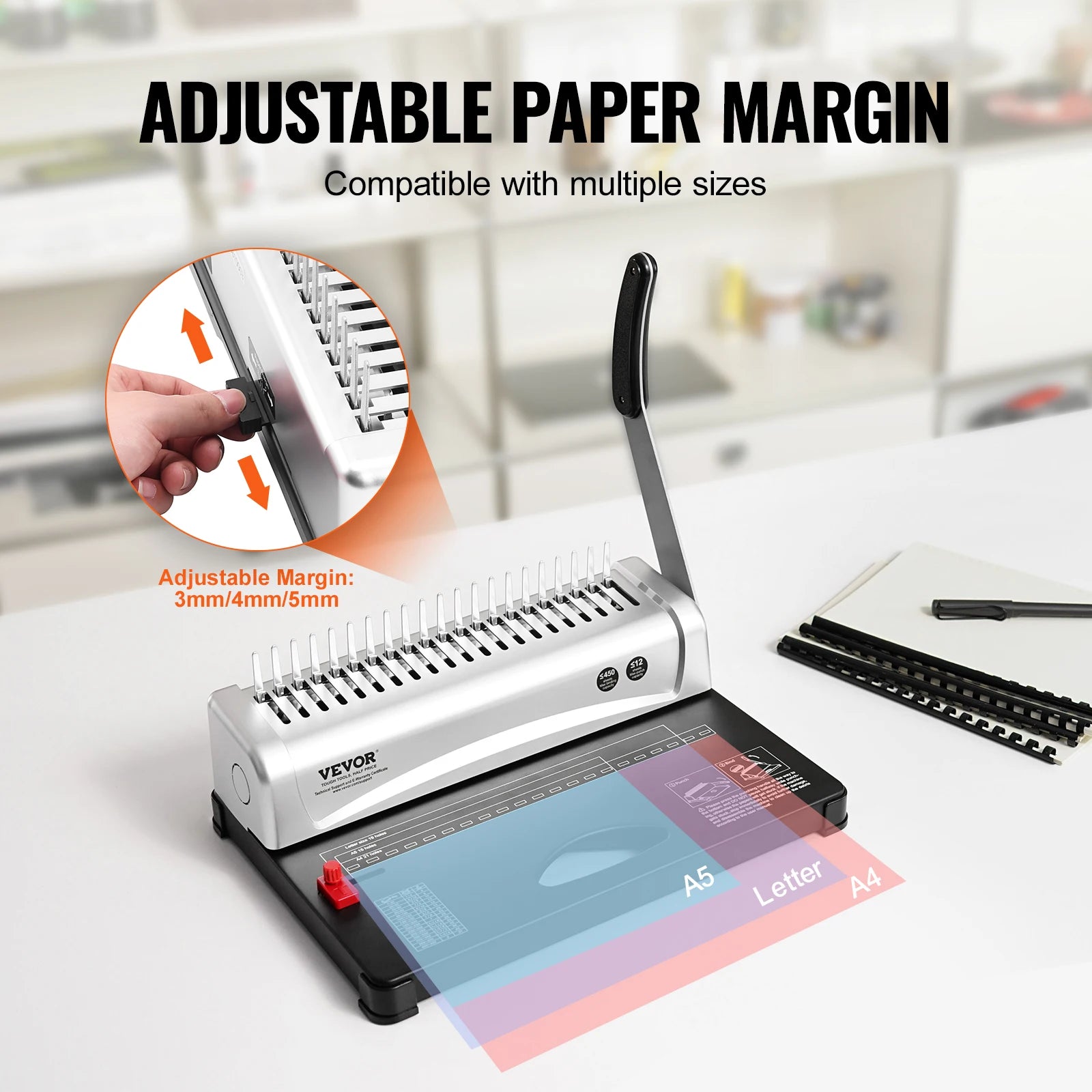 21-Hole Comb Binding Machine with 450 Sheet Capacity & 100 Spines