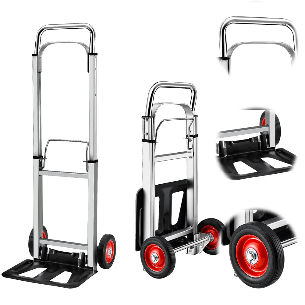 Folding Sack Truck Portable Dolly Cart Long Telescoping Handle Heavy Duty Barrow Cart Non-Slip for Moving and Travel