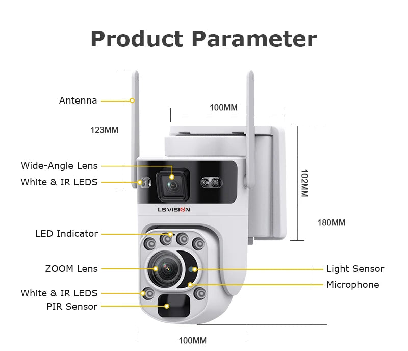 12MP Solar Security Camera with 60X Optical Zoom and Dual Lens