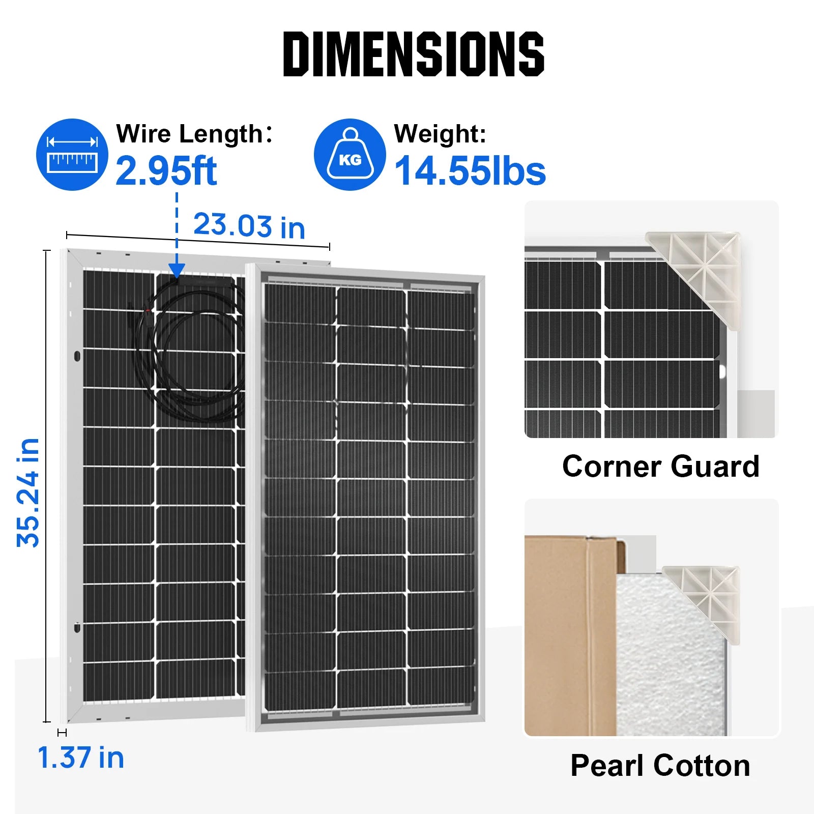 ECO-WORTHY Bifacial 100 Watt 12 Volt Solpanel Monokrystallin Sovsfast Rigid Høj Effekt PV-Modul Til Strømkilde til Solskærme, RV'er