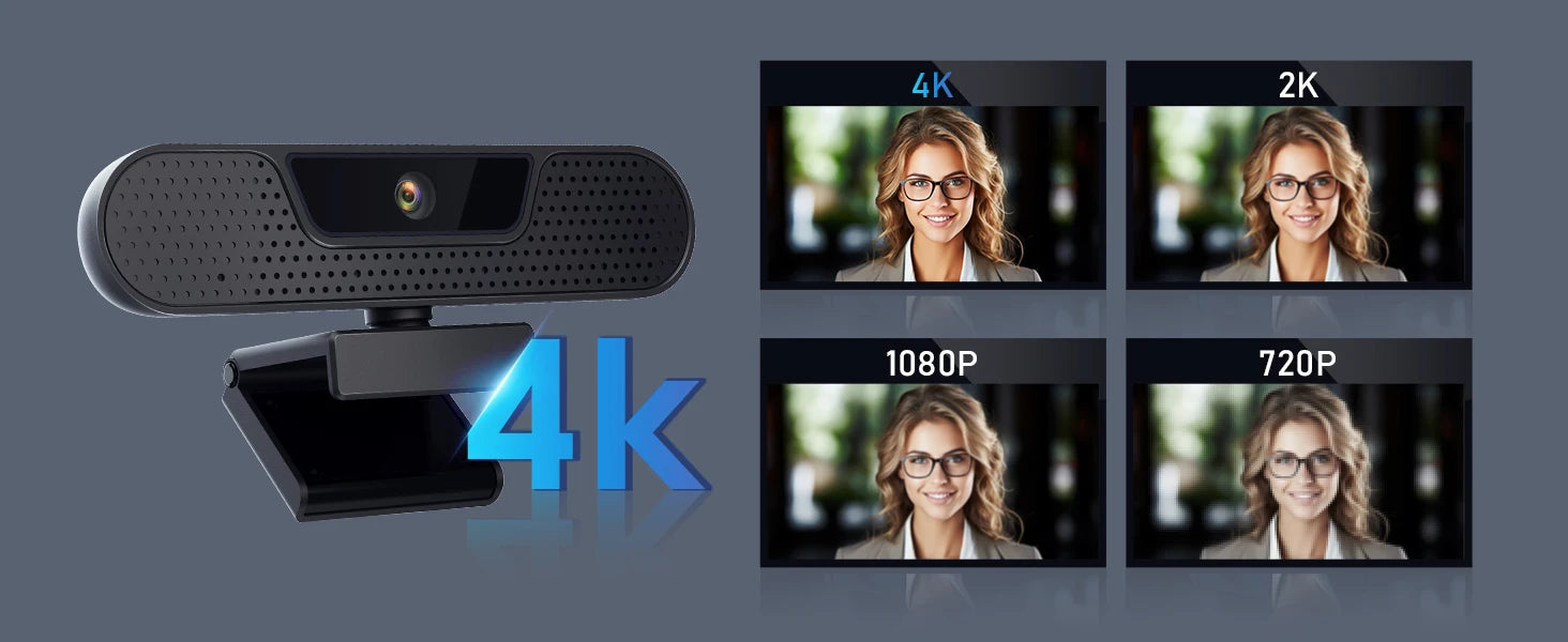 VIZOLINK 4K UHD Webcam 8MP Web Cam 4 Noise Cancelling Mics Auto Focus USB Web Camera For PC  Zoom Teams Google Meet Streaming