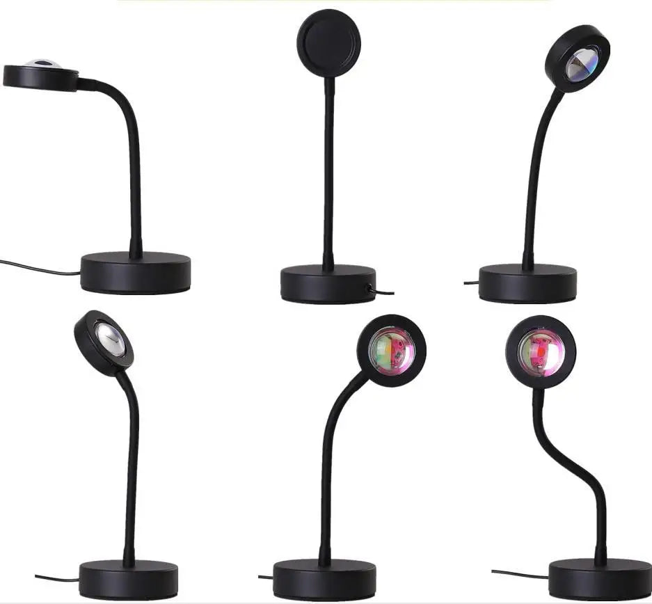 Lámpara LED de atardecer, proyector USB con cuello de cisne de 360°