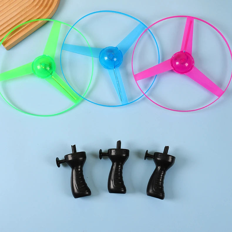 Kids Luminous Flying Disc Propeller Toys LED Lighting Pull String Flying UFO Toy Spinning Top Outdoor Game Sports Toy Gift 