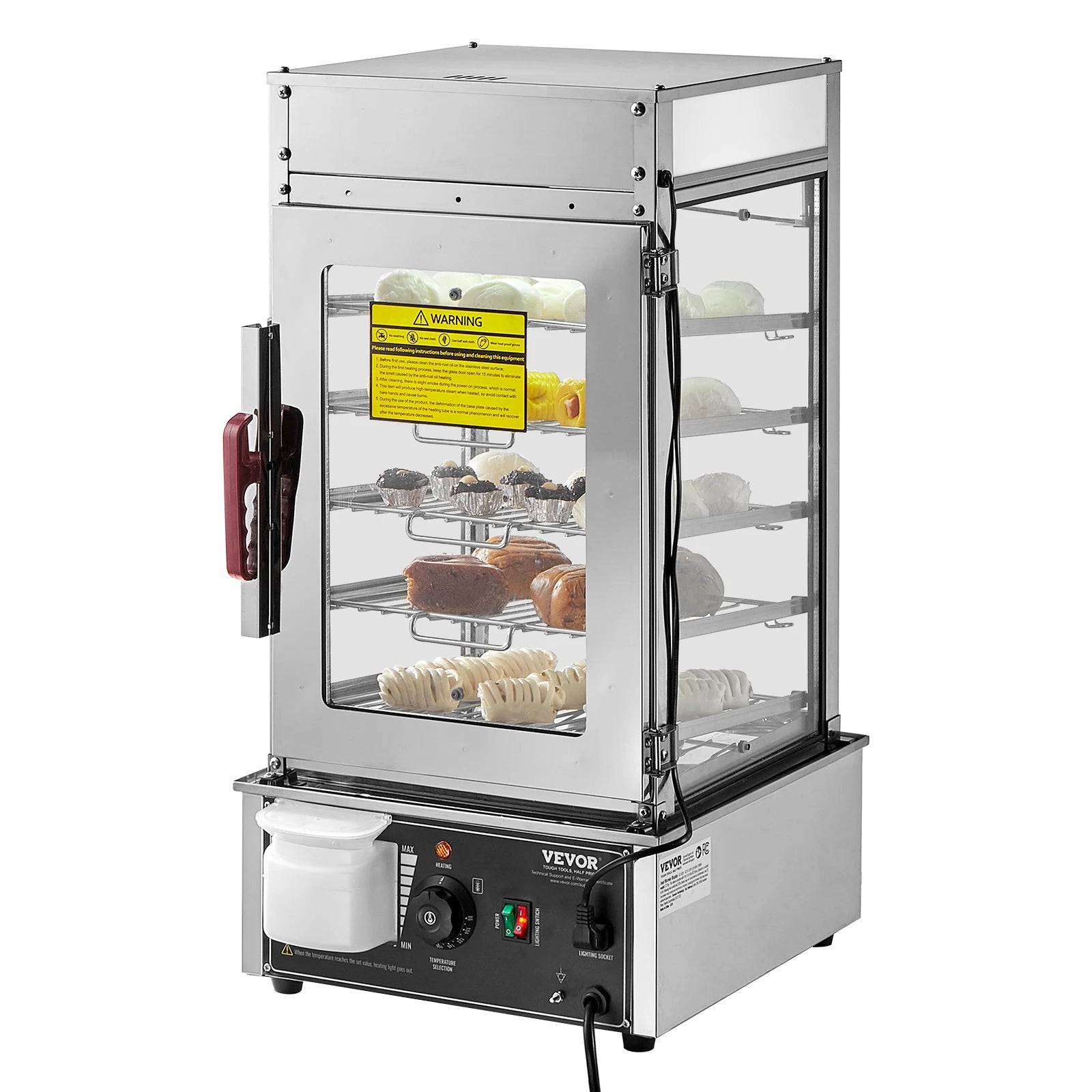 Espositore Riscaldante per Alimenti Commerciale 37L con Vaporiera per Panini e Controllo della Temperatura