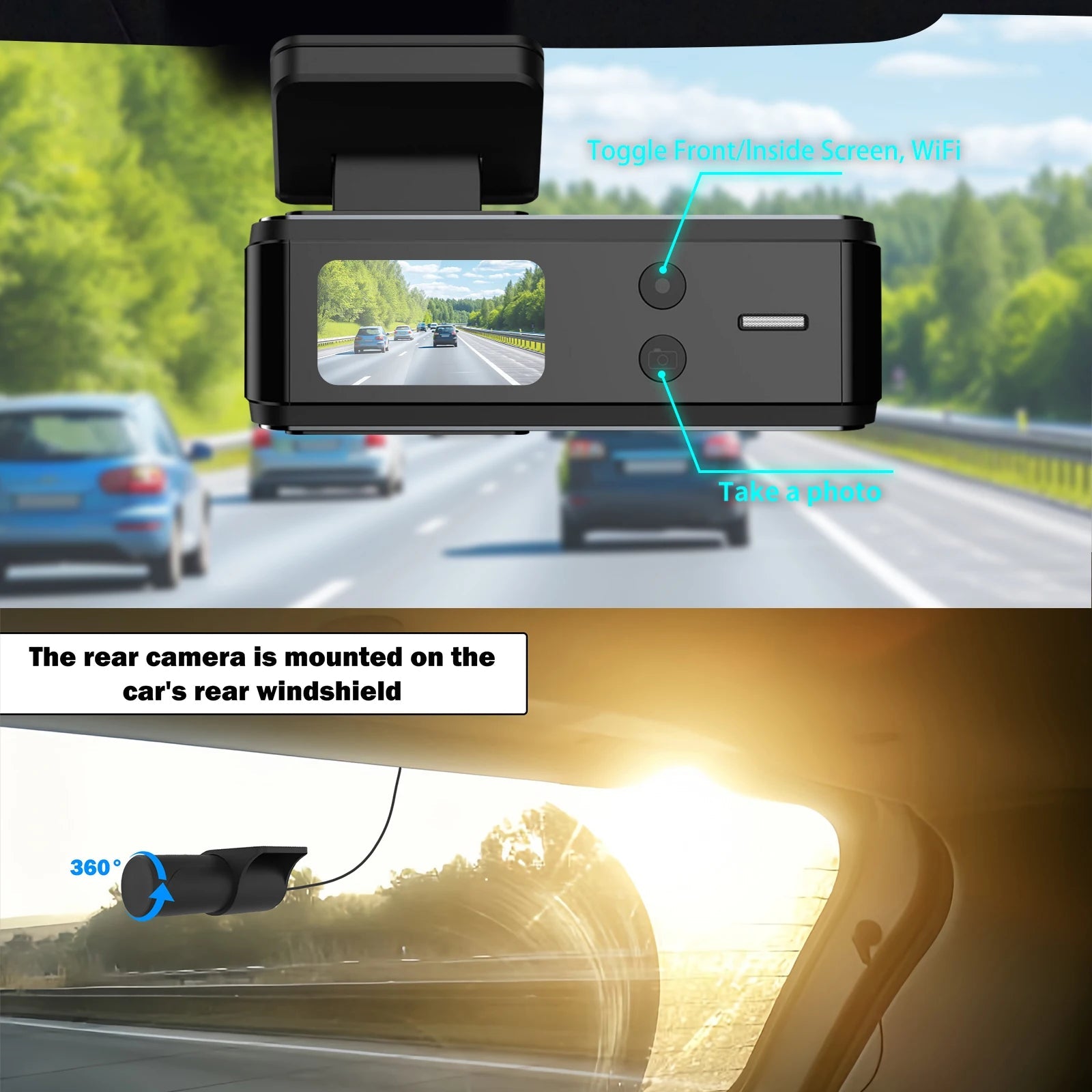 Aprilboy 4K WIFI Dash Cam 2160P Car DVR Support front & rear lens Auto Car Camera with Night Vision G-Sensor 24H Parking Monitor 
