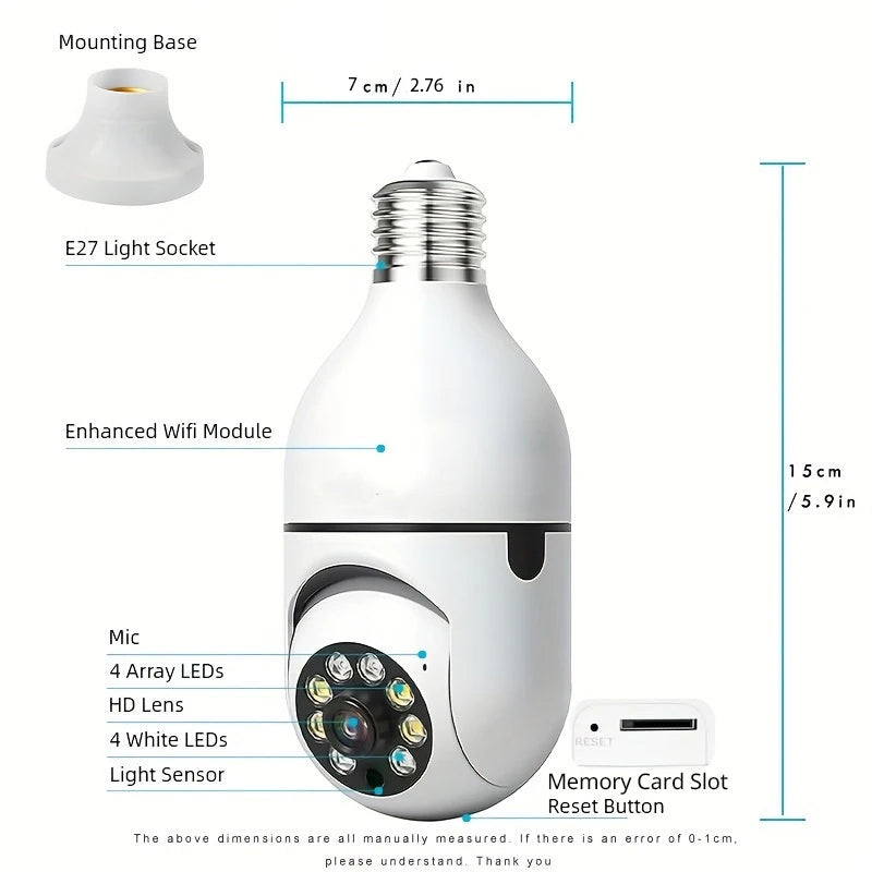Ease Life APP-Light Bulb Security Cameras Outdoor Wireless WiFi Camera 5GHz, 360 Degree, E27 Light Socket Screw In Securi 