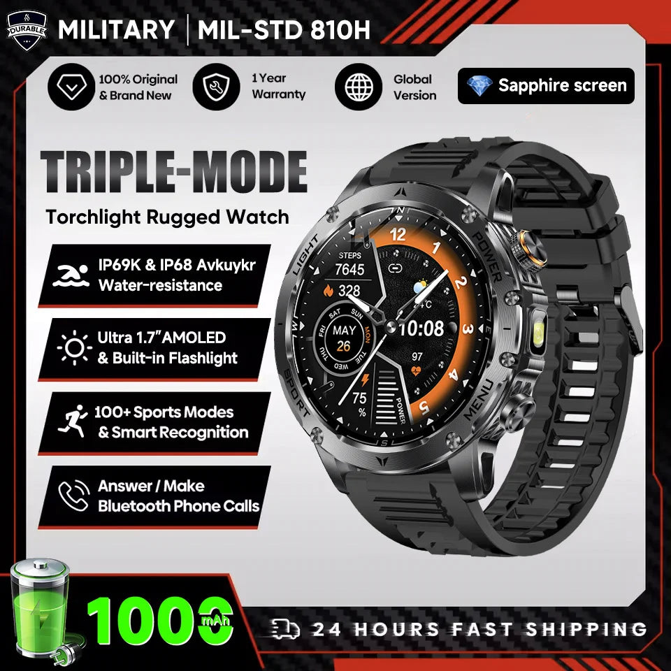 1,7-Inch Bluetooth Bel Smartwatch met Buitenverlichting