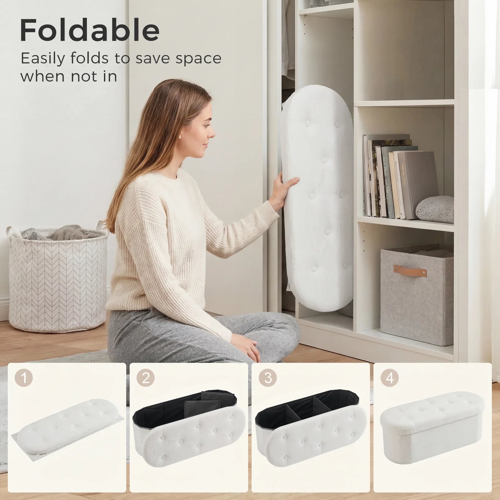 Storage Ottoman Bench 43 Inch with Hidden Storage and Cushion Seat