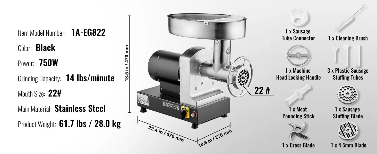 Electric Commercial Meat Grinder 550W Stainless Steel Sausage Maker