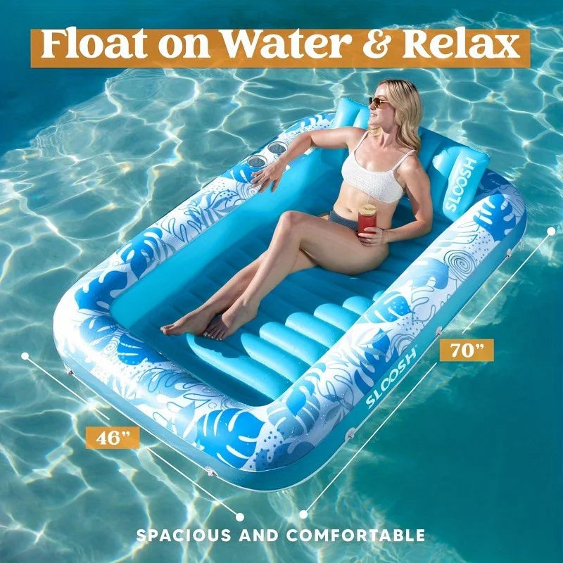 4-in-1 Inflatable Suntan Pool Float with Pillow, 70" x 46"