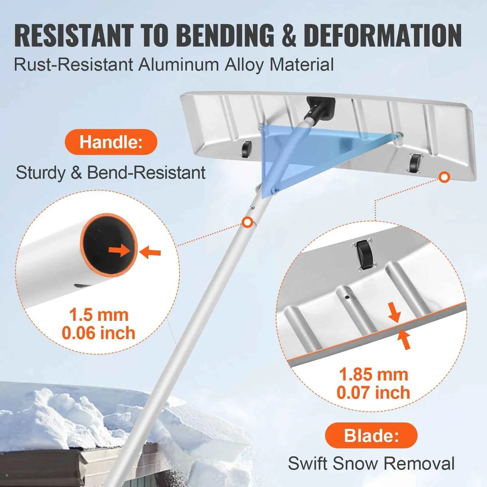 Snow Roof Rake 25-Inch Blade with Adjustable Anti-Slip Handle