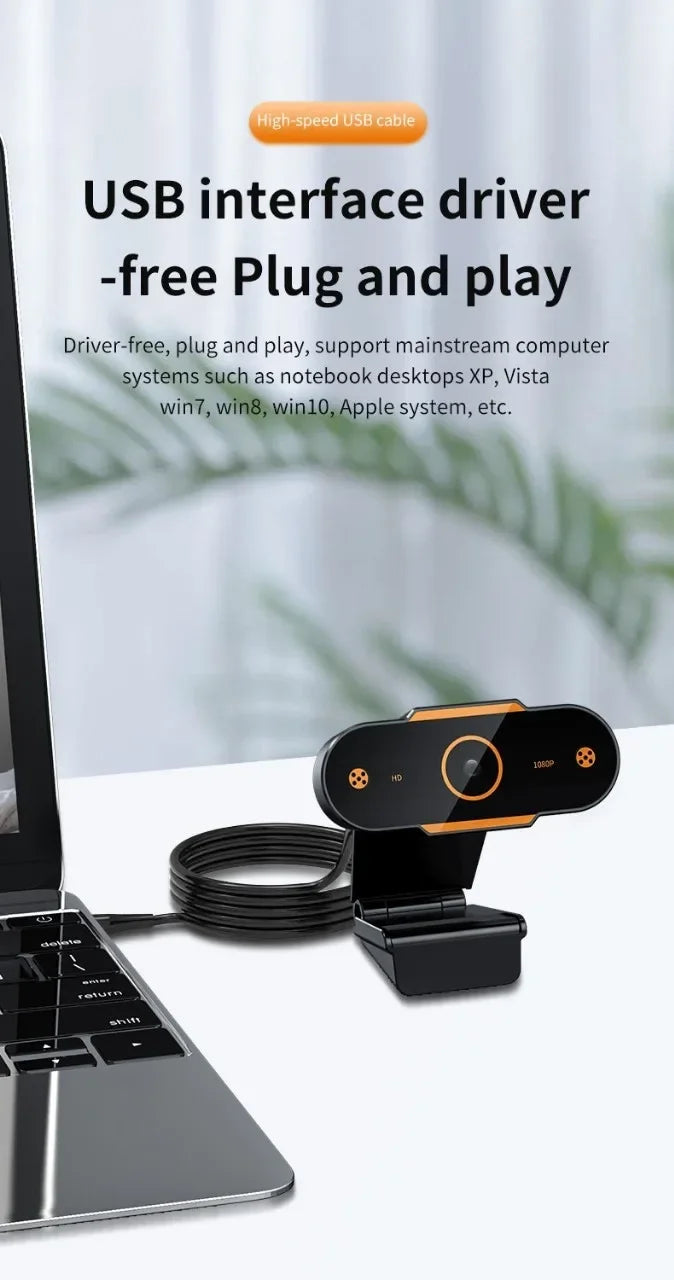 1080P HD USB Webcam with Microphone, Auto Focus, Plug and Play
